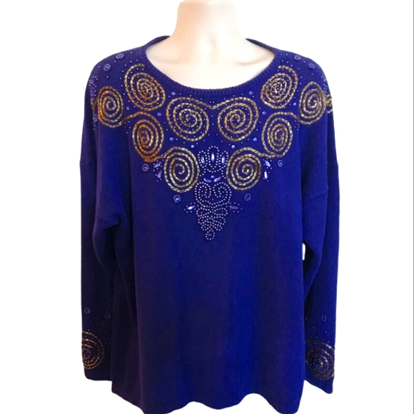 Vintage 1980's Diana Marco Embellished Sweater Purple Size 22/24 - Picture 1 of 5